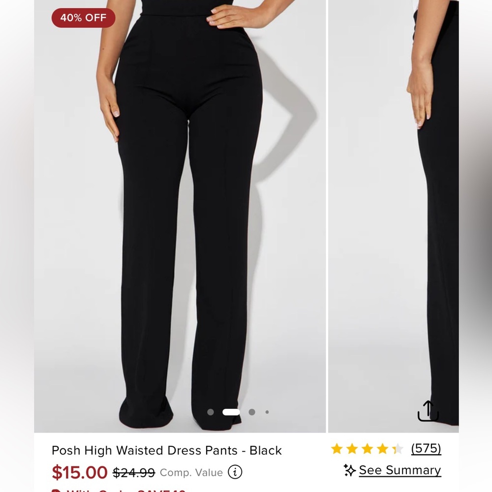 Fashion Nova Black High-Waisted Dress Pants - Size XL